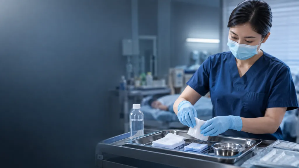 Nurse Preparing Sterile Dressing